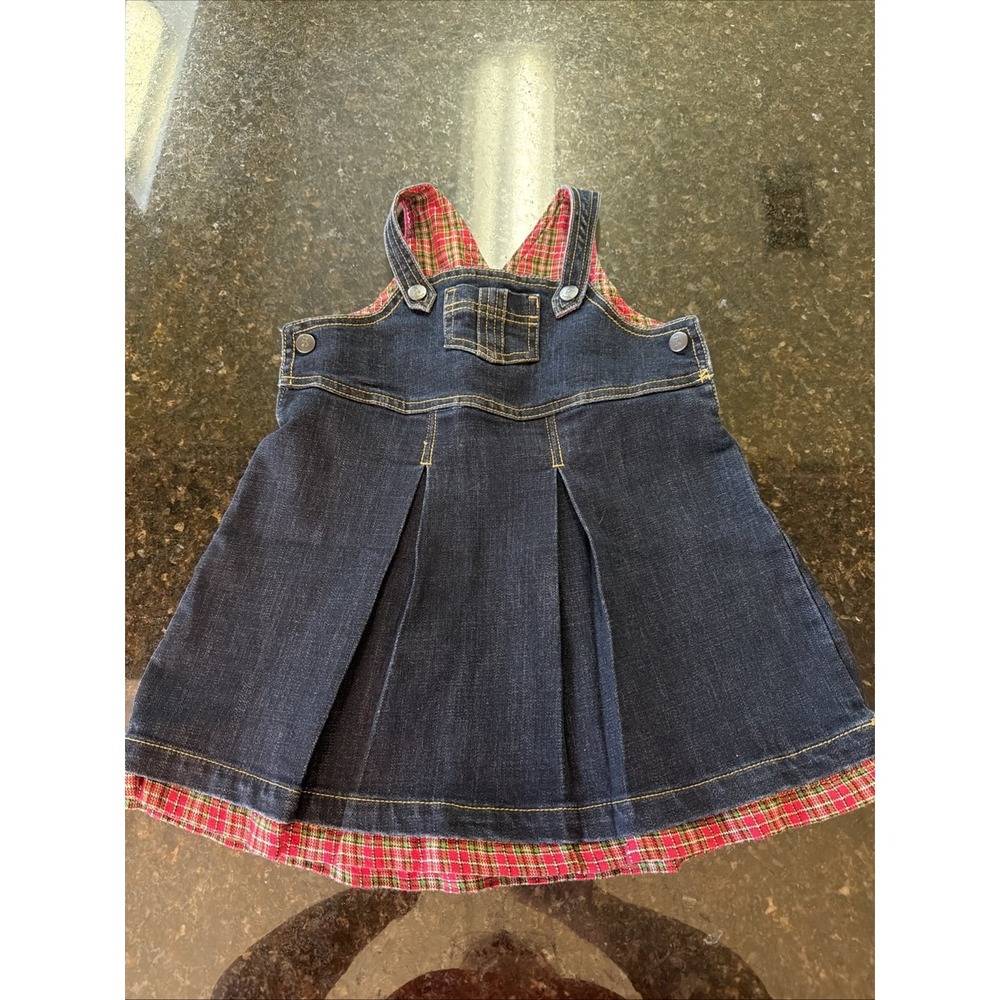 Wrangler Girls Overall Jumper Dress Sz 4t Dark Denim Plaid Western Rodeo Cowgirl